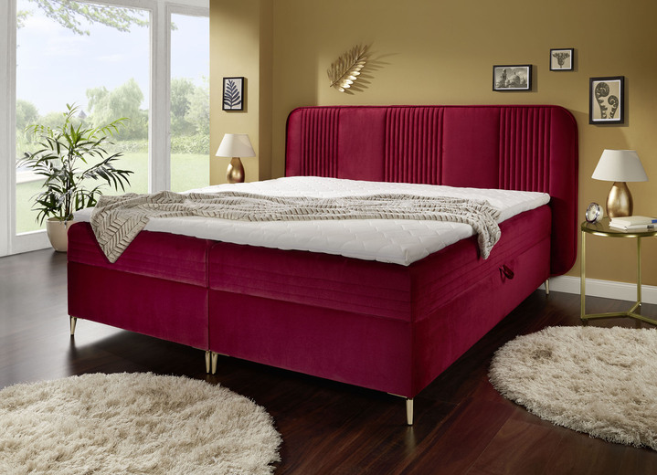 Betten - Boxspringbett mit Bettkasten und Topper, in Farbe ROT Ansicht 1