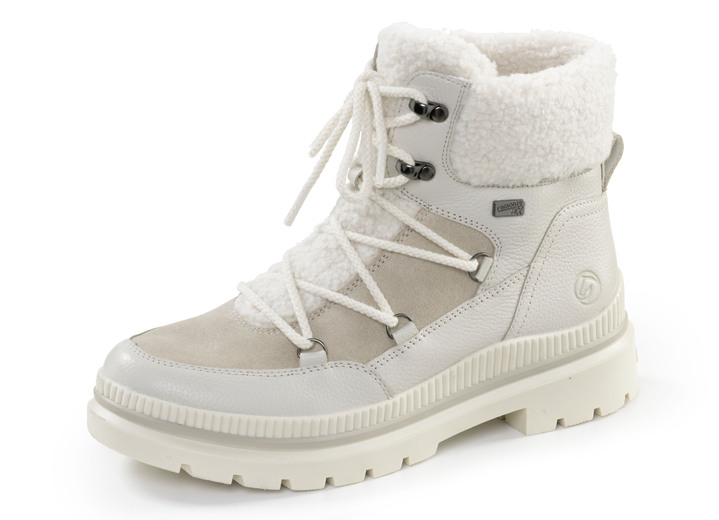 Komfortschuhe - Remonte Schnür-Bootie mit kuscheligem Teddy-Plüsch, in Größe 036 bis 042, in Farbe ECRU-BEIGE Ansicht 1