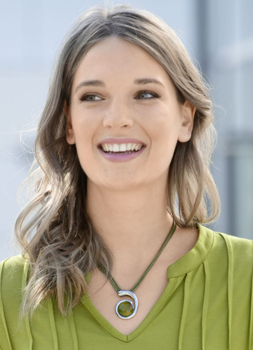 Damen-Modeschmuck - Textilkette mit Glas-Anhänger , in Farbe KHAKI Ansicht 1