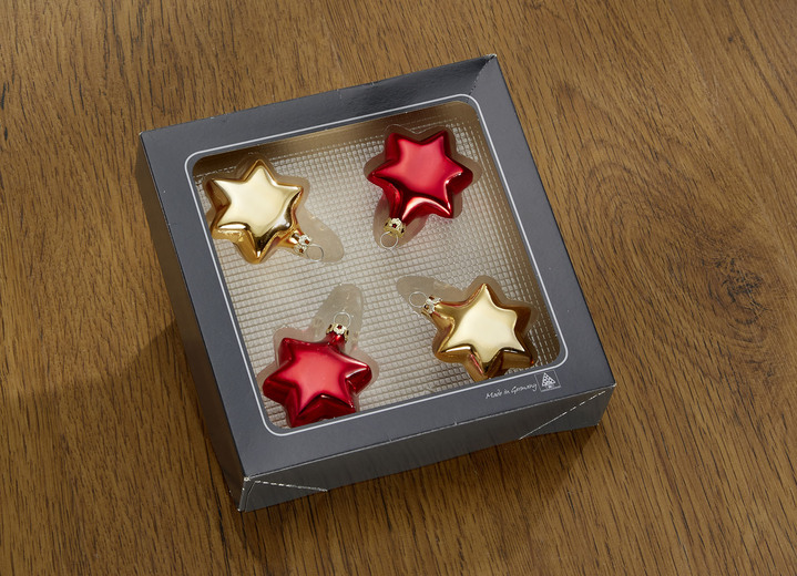 Christbaumschmuck - Edler Baumschmuck aus hochwertigem Thüringer Glas, in Farbe ROT-GOLD, in Ausführung Sterne, 4-teilig Ansicht 1