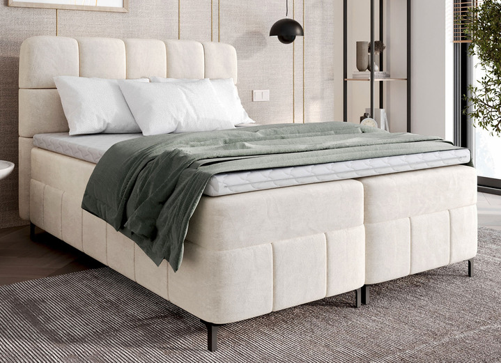 Betten - Boxspringbett mit Bettkasten und Topper, in Farbe CREME Ansicht 1