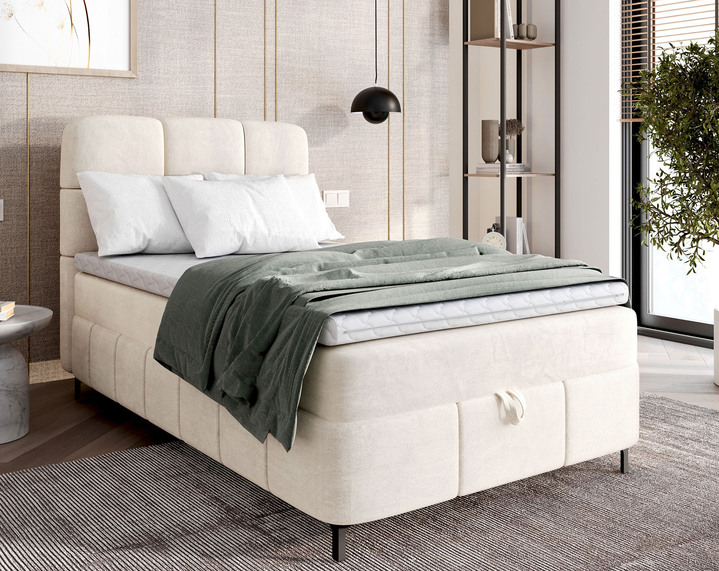 Betten - Boxspringbett mit Bettkasten und Topper, in Farbe CREME Ansicht 1