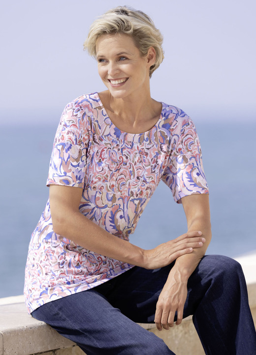 Shirts -  Shirt mit rundem Halsausschnitt, in Größe 038 bis 054, in Farbe ECRU-ROSÉ-BLEU Ansicht 1