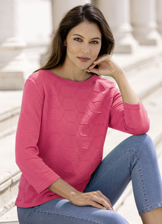 Pullover - Pullover mit grafischer Struktur, in Größe 036 bis 052, in Farbe KORALLE Ansicht 1