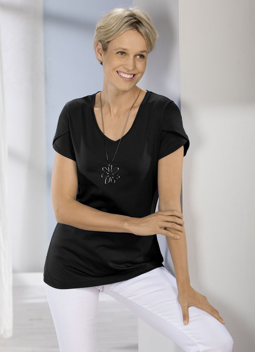 Shirts - Shirt mit doppellagigen, kurzen Ärmeln in 3 Farben, in Größe 038 bis 054, in Farbe SCHWARZ Ansicht 1