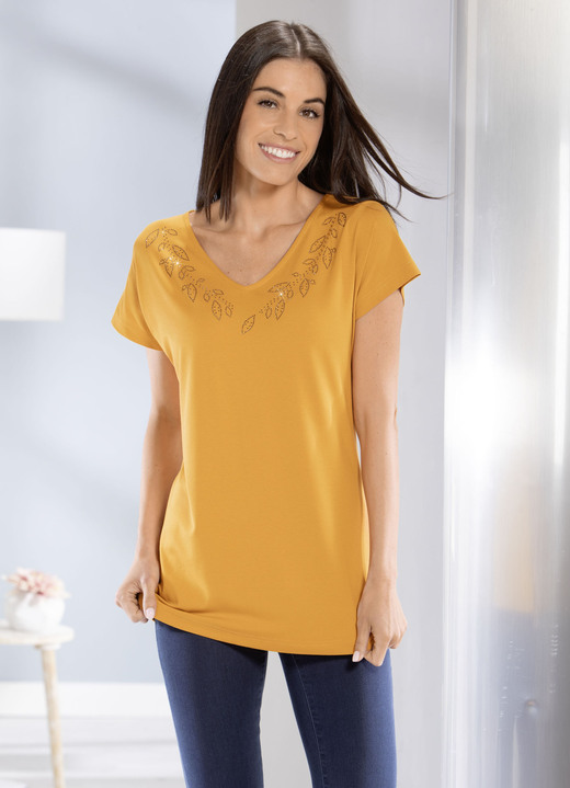 Shirts - Shirt mit dekorativer Strasssteinzier , in Größe 040 bis 056, in Farbe MAISGELB