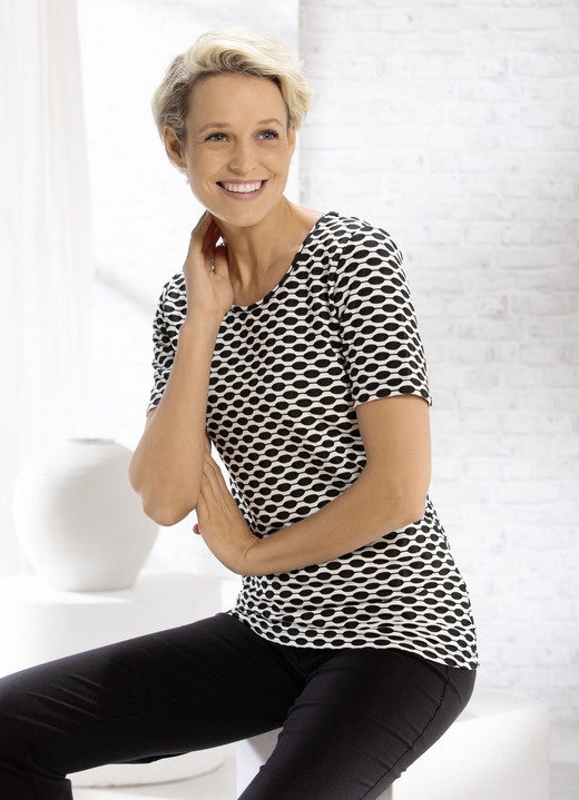 Shirts - Shirt mit interessanter zweifarbiger Struktur in 2 Farben, in Größe 036 bis 052, in Farbe SCHWARZ-WEISS Ansicht 1