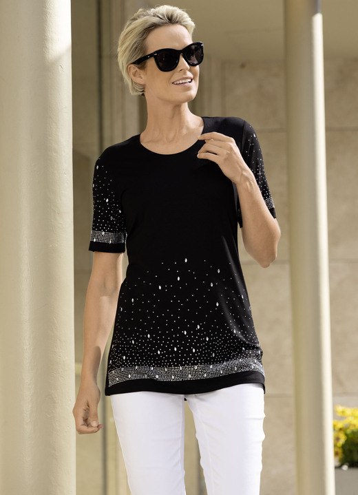 Shirts - Shirt mit aufwendig gearbeiteter Strasszier in 2 Farben, in Größe 038 bis 054, in Farbe SCHWARZ Ansicht 1