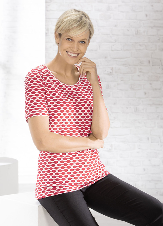 Shirts - Shirt mit interessanter zweifarbiger Struktur in 2 Farben, in Größe 036 bis 052, in Farbe ROT-WEISS Ansicht 1