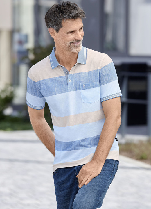 Hemden, Pullover & Shirts - Poloshirt von „Hajo“, in Größe 046 bis 062, in Farbe BEIGE-JEANSBLAU-HELLBLAU Ansicht 1