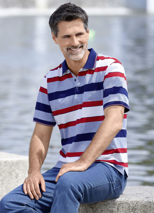 Hemden, Pullover & Shirts - Poloshirt mit Brusttasche, in Größe 046 bis 062, in Farbe HELLBLAU-MARINE-WEISS-ROT Ansicht 1