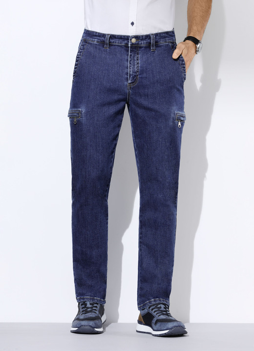 Hosen - Jeans mit Cargotaschen in 2 Farben, in Größe 024 bis 060, in Farbe JEANSBLAU Ansicht 1