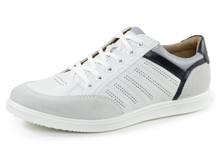 Slipper & Schnürschuhe - GINO Galante Sneaker mit Kontrast-Besätzen und Zierlochung, in Größe 040 bis 047, in Farbe WEISS Ansicht 1