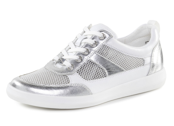 Komfortschuhe - ELENA EDEN Sneaker aus Nappaleder und luftigem Textil in Netzoptik, in Größe 3 1/2 bis 8, in Farbe WEISS-SILBER Ansicht 1