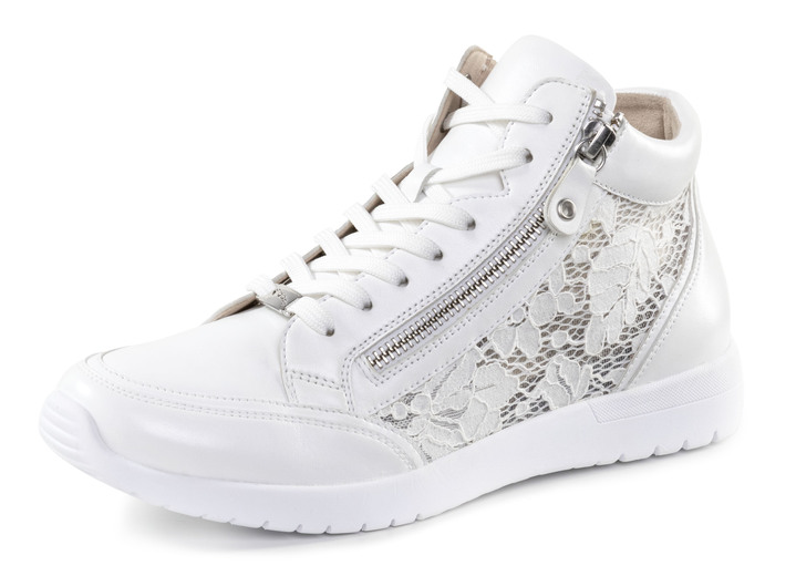 Komfortschuhe - ELENA EDEN Schnür-Bootie mit Blumenmuster in Spitzenoptik, in Größe 036 bis 042, in Farbe WEISS Ansicht 1