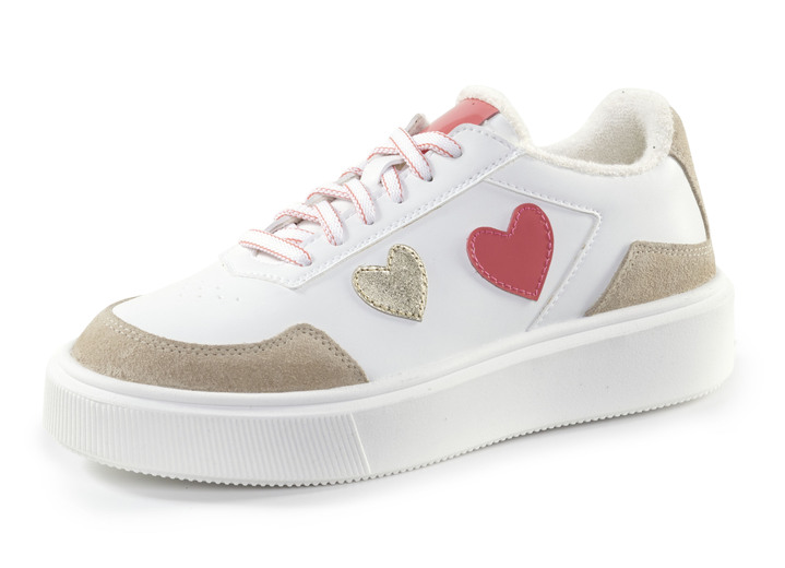 Komfortschuhe - ELENA EDEN Sneaker mit niedlichen Herzchen besetzt, in Größe 035 bis 041, in Farbe WEISS-BUNT Ansicht 1