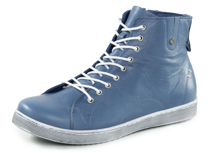 Komfortschuhe - Andrea Conti Schnür-Bootie aus fein genarbtem Nappaleder, in Größe 036 bis 042, in Farbe BLAU Ansicht 1