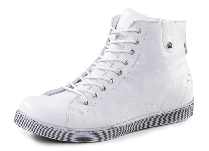 Komfortschuhe - Andrea Conti Schnür-Bootie aus fein genarbtem Nappaleder, in Größe 036 bis 042, in Farbe WEISS Ansicht 1