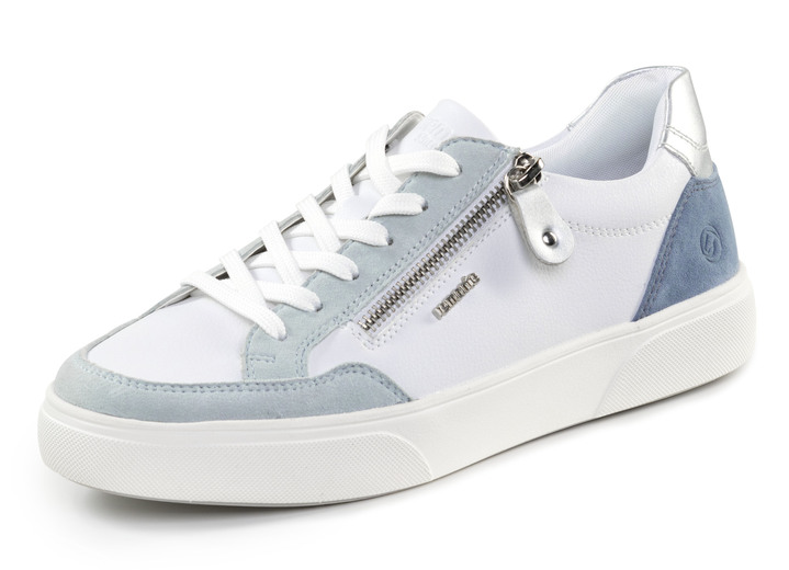 Komfortschuhe - Remonte Sneaker aus Nappa- und Veloursleder mit Metallic-Besatz, in Größe 036 bis 042, in Farbe BLAU-WEISS-SILBER Ansicht 1