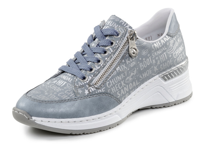 Komfortschuhe - Rieker Schnür-Sneaker aus bedrucktem Synthetikmaterial, in Größe 036 bis 042, in Farbe HELLBLAU-SILBER Ansicht 1