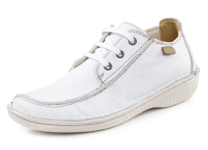 Komfortschuhe - ELENA EDEN Schnürschuh aus Nappaleder mit Knitter-Struktur, in Größe 036 bis 042, in Farbe WEISS Ansicht 1