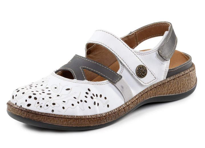 Komfortschuhe - ELENA EDEN Slipper aus teilweise geprägtem Nappaleder, in Größe 036 bis 042, in Farbe WEISS-GRAU Ansicht 1