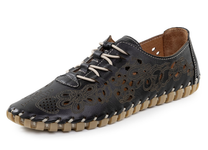 Slipper & Schnürschuhe - ELENA EDEN Slipper aus weichem Nappaleder mit Prägung, in Größe 036 bis 041, in Farbe SCHWARZ Ansicht 1
