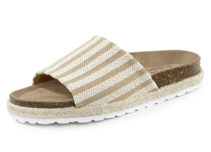 Komfortschuhe - ELENA EDEN Pantolette aus grob gewebtem Textilmaterial, in Größe 036 bis 042, in Farbe BEIGE-WEISS Ansicht 1