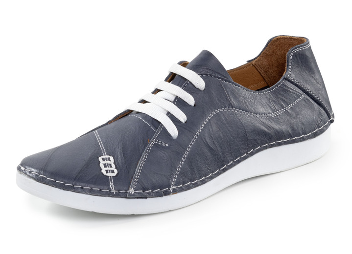 Slipper & Schnürschuhe - ELENA EDEN Schnürschuh mit Knitter-Struktur und Zier-Nähten, in Größe 036 bis 041, in Farbe MARINE Ansicht 1