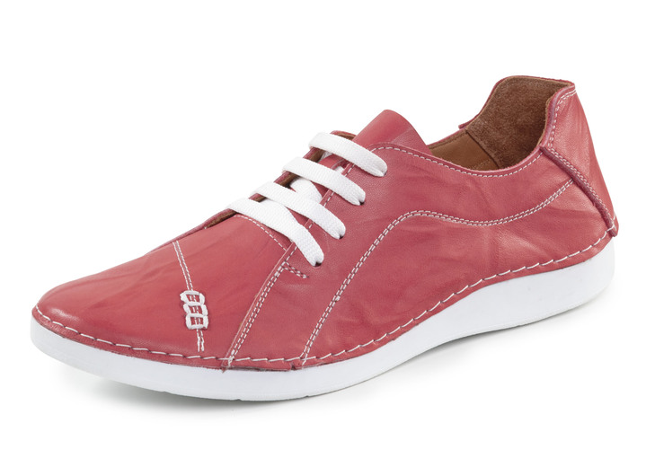 Slipper & Schnürschuhe - ELENA EDEN Schnürschuh mit Knitter-Struktur und Zier-Nähten, in Größe 036 bis 041, in Farbe ROT Ansicht 1