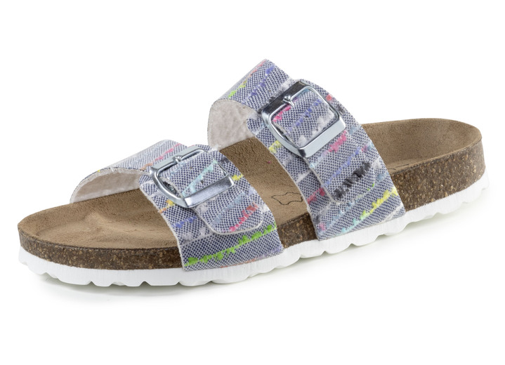 Komfortschuhe - ELENA EDEN Pantolette aus interessant dessiniertem Synthetik, in Größe 036 bis 042, in Farbe BLAU-BUNT Ansicht 1