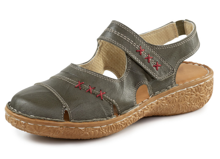 Komfortschuhe - ELENA EDEN Slipper aus Nappaleder mit Knitter-Struktur, in Größe 036 bis 042, in Farbe KHAKI Ansicht 1