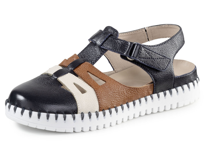 Komfortschuhe - ELENA EDEN Sandale aus genarbtem Nappaleder, in Größe 036 bis 042, in Farbe MARINE-BUNT Ansicht 1