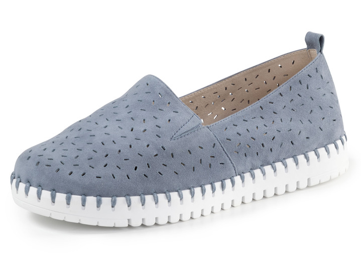 Komfortschuhe - ELENA EDEN, sommerliche Damen-Slipper, Weite H, mit herausnehmbarem Fußbett, in Größe 036 bis 042, in Farbe JEANS Ansicht 1