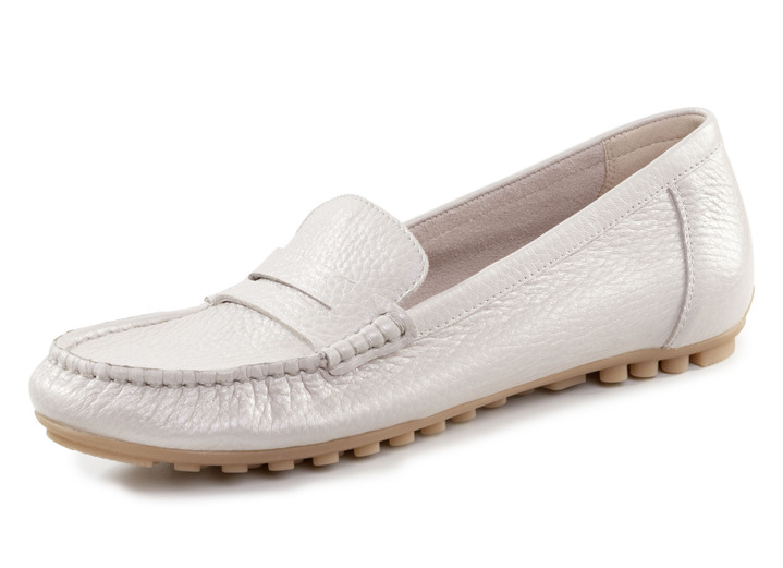 Komfortschuhe - ELENA EDEN Mokassin-Slipper aus weichem, genarbtem Hirsch-Nappaleder, in Größe 036 bis 042, in Farbe PERLWEISS Ansicht 1
