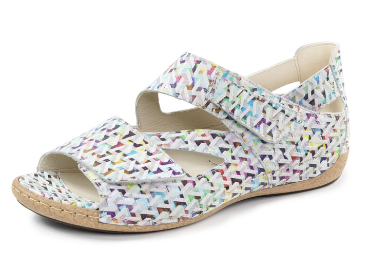 Komfortschuhe - Waldläufer Sandale aus effektvoll bedrucktem Nubukleder, in Größe 045 bis 090, in Farbe ECRU-BUNT Ansicht 1