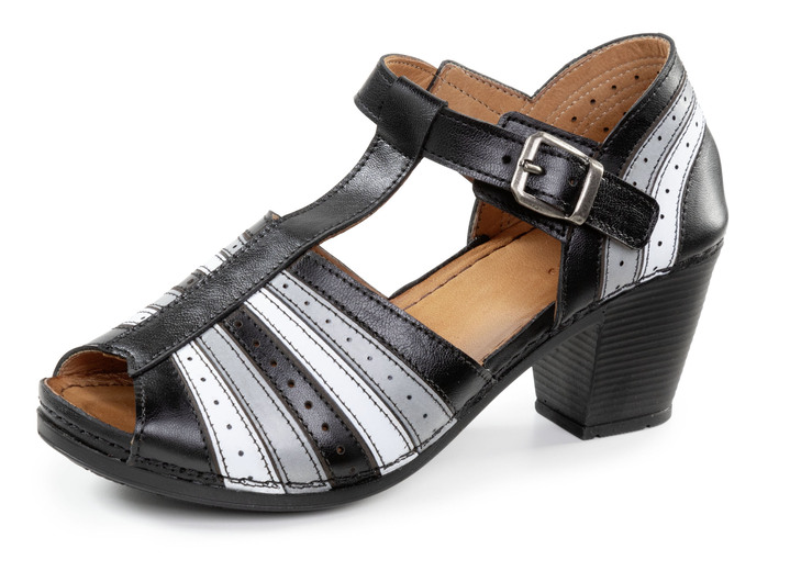 Komfortschuhe - Gemini Stegspangen-Sandalette mit Zierlochung, in Größe 036 bis 042, in Farbe SCHWARZ-GRAU Ansicht 1