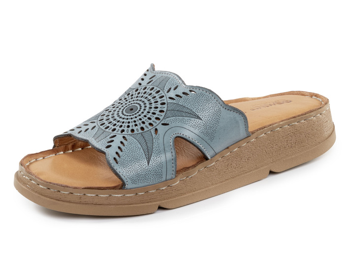 Komfortschuhe - Gemini Pantolette aus Nappaleder mit Perforation, in Größe 036 bis 042, in Farbe JEANS Ansicht 1