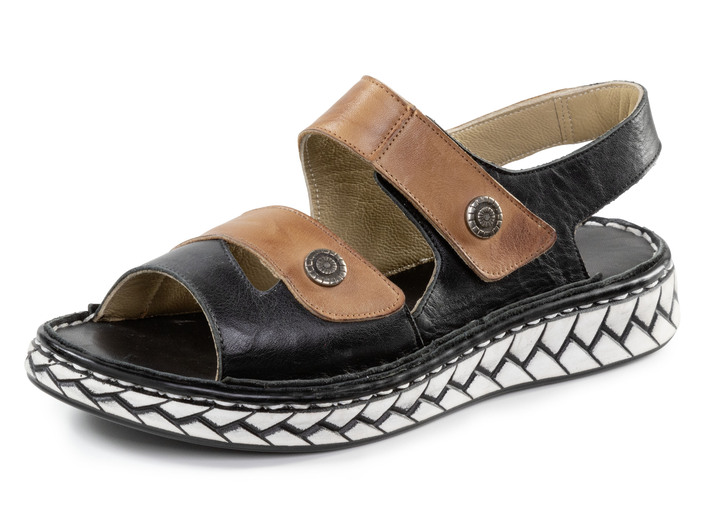 Komfortschuhe - Gemini Sandale mit Metallschmuck, in Größe 036 bis 042, in Farbe SCHWARZ-COGNAC Ansicht 1