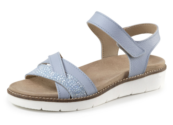Komfortschuhe - ELENA EDEN Sandale aus teilweise glänzend geprägtem Nappaleder, in Größe 036 bis 042, in Farbe BLEU Ansicht 1
