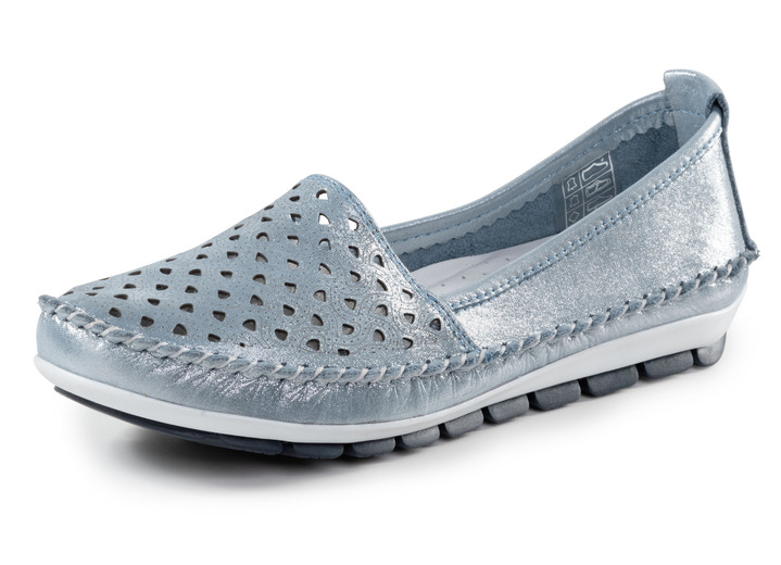 Komfortschuhe - Gemini Mokassin-Slipper aus weichem, glänzend geprägtem Nappaleder, in Größe 036 bis 042, in Farbe JEANSBLEU Ansicht 1