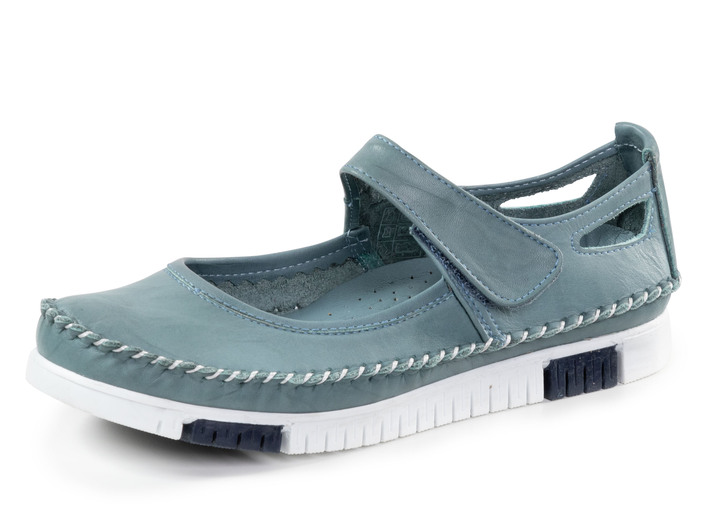 Komfortschuhe - Gemini Mokassin-Slipper mit dezenter Knitter-Struktur, in Größe 036 bis 042, in Farbe JEANS Ansicht 1