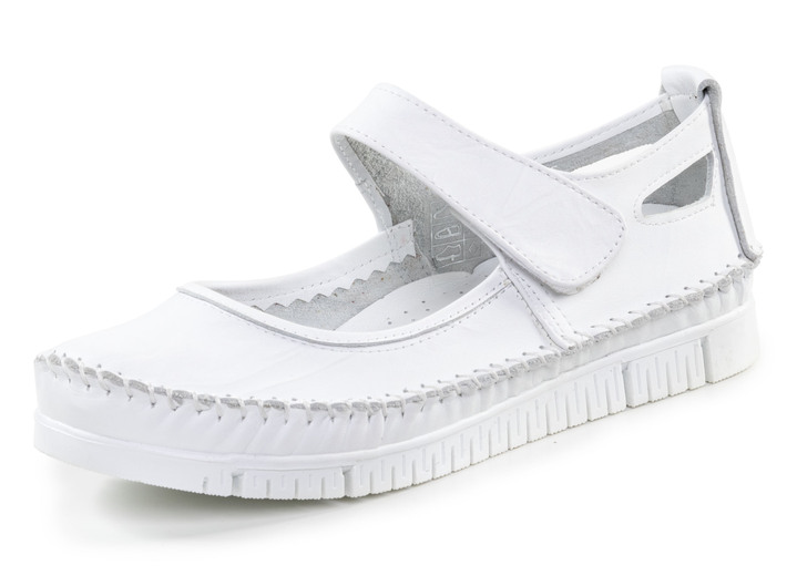 Komfortschuhe - Gemini Mokassin-Slipper mit dezenter Knitter-Struktur, in Größe 036 bis 042, in Farbe WEISS Ansicht 1
