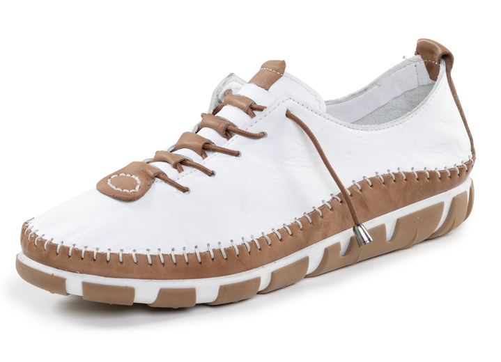 Komfortschuhe - Gemini Schnürschuh mit dezenter Knitter-Struktur, in Größe 036 bis 042, in Farbe WEISS-BRAUN Ansicht 1