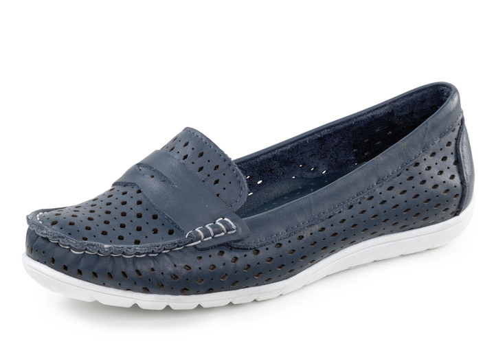 Komfortschuhe - Gemini Slipper aus Nappaleder mit Lederspange, in Größe 036 bis 042, in Farbe MARINE Ansicht 1