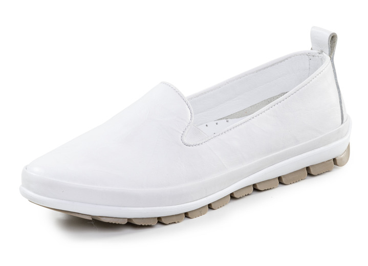 Komfortschuhe - Gemini Slipper mit dezenter Knitter-Struktur, in Größe 036 bis 042, in Farbe WEISS Ansicht 1