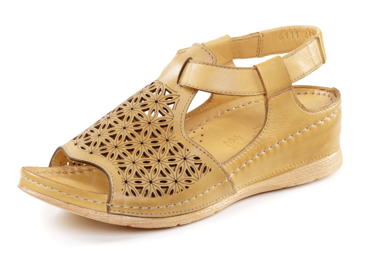 Komfortschuhe - Gemini Sandale aus schattiertem Nappaleder mit Prägung, in Größe 036 bis 042, in Farbe GELB Ansicht 1
