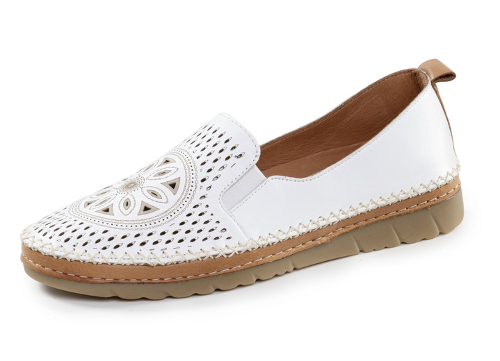 Komfortschuhe - Gemini Slipper aus luftig perforiertem Nappaleder, in Größe 036 bis 042, in Farbe WEISS Ansicht 1