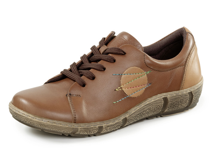 Komfortschuhe - Gemini Schnürschuh mit Lederapplikation und Ziersteppung, in Größe 036 bis 042, in Farbe BRAUN Ansicht 1