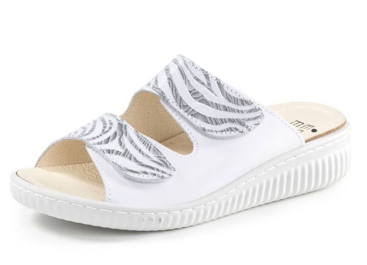 Komfortschuhe - ELENA EDEN Pantolette mit teilweise schimmerndem Zebra-Druck, in Größe 036 bis 042, in Farbe PERLGRAU Ansicht 1
